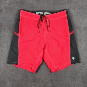 Kuhl Mutiny River Board Shorts Mens 33 Red Black Hybrid Stretch Quick Dry Swim
